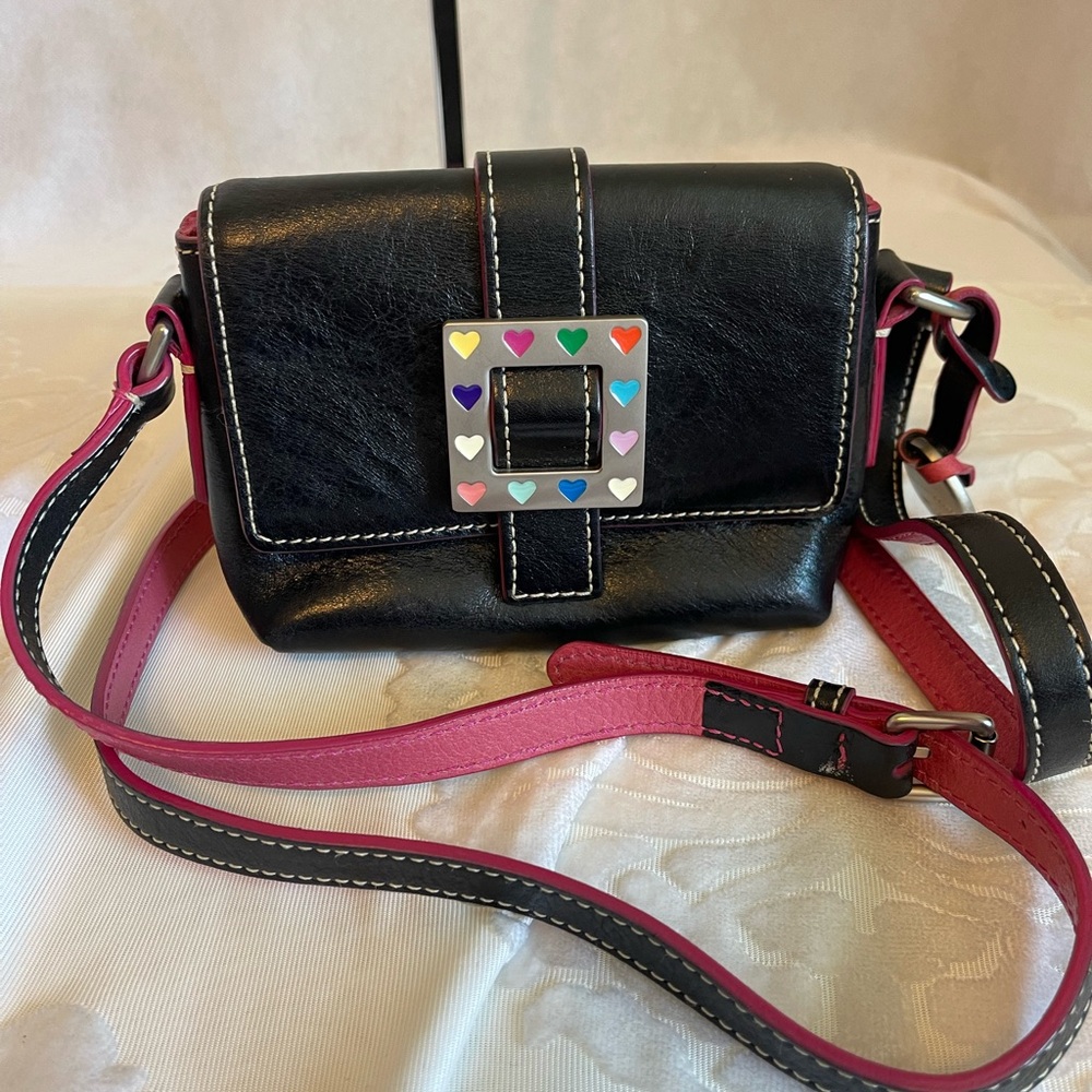 Dooney & Bourke Vintage Black and Pink Leather Crossbody Bag